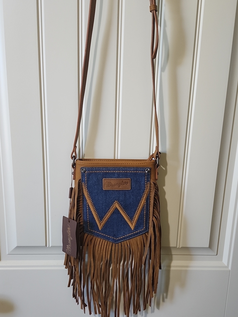Wrangler Women's Tan & Denim Fringe Crossbody Bag NWT